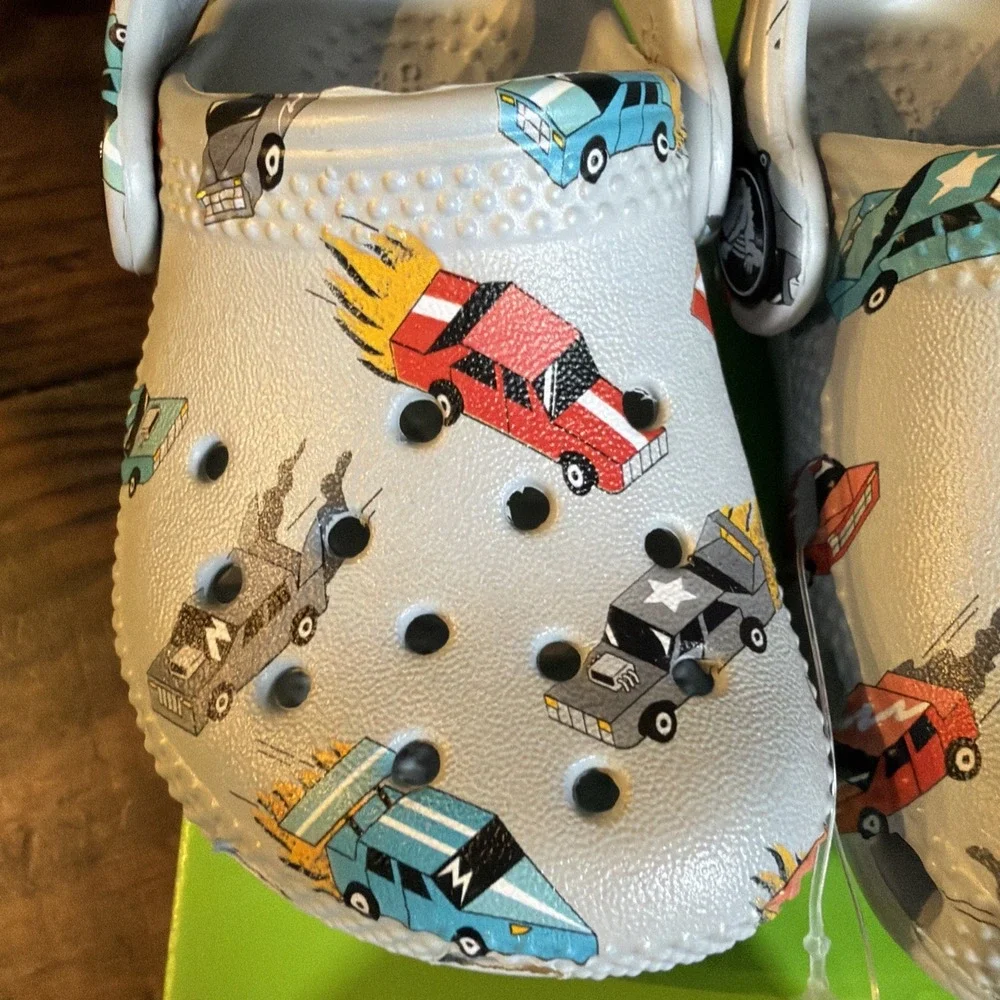 Crocs Classic Race Cars Graphic Clogs Toddler C4 Mirage Multi NWT